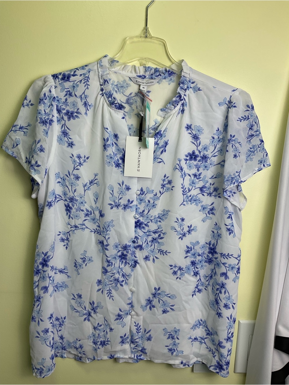 41 Hawthorn Barley Blouse with Blue Floral Design